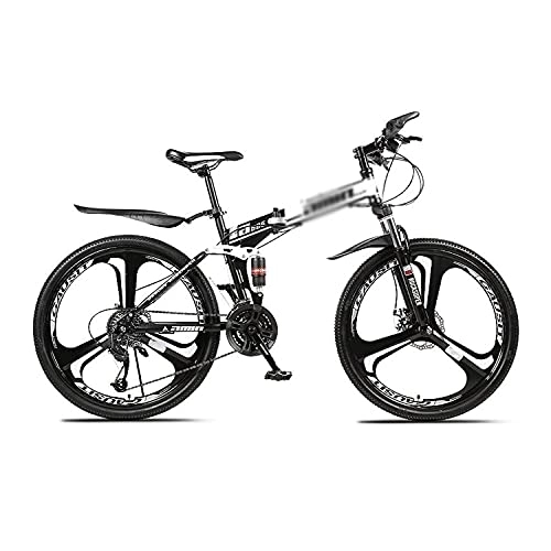 Plegables : Bicicleta de montaña plegable de 26 pulgadas, bicicleta de 21 / 24 / 27 velocidades, para hombres o mujeres, marco de acero al carbono plegable MTB con horquilla delantera bloqueable en forma de U / blanco /