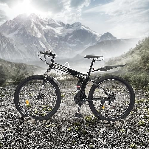 Plegables : Brride Bicicleta de montaña de 26 pulgadas para adultos, bicicleta plegable de 21 velocidades, freno de disco doble, marco de acero al carbono de alto rendimiento, absorción de impactos delantera y