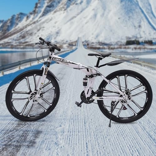 Plegables : Brride Bicicleta de montaña plegable de 26 pulgadas, bicicleta de montaña para adultos, bicicleta de 21 velocidades, marco de suspensión y amortiguador, acero al carbono, freno de disco, bicicleta de