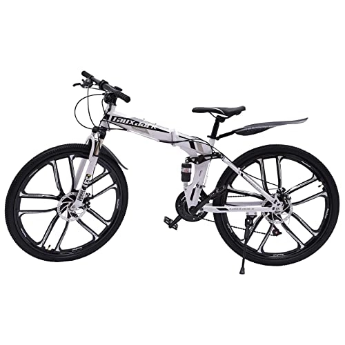 Plegables : EurHomePlus Bicicleta plegable de 26 pulgadas, 21 velocidades, freno de disco con freno de disco, unisex, con configuración superior en blanco y negro