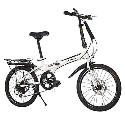 Plegables : JYCCH Bicicleta Plegable de Acero al Carbono de 20 Pulgadas, Bicicletas para Adultos para Hombres y Mujeres, Freno de Disco Doble (Blanco)