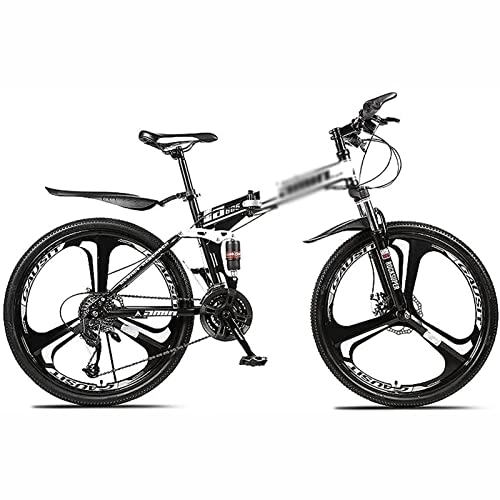Plegables : LapooH 26 Pulgadas Bicicleta de montaña Plegable para Hombres y Mujeres 21 / 24 / 27 / 30 Velocidad Marco de Acero Antideslizante de suspensión Completa de Carbono Ligero MTB para Bicicleta, Negro, 24 Speed