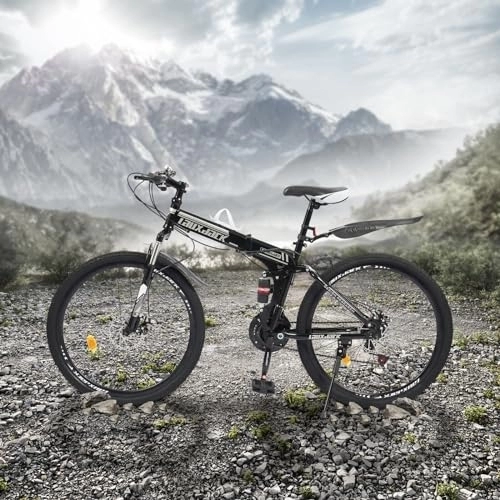 Plegables : LOYEMAADE Bicicleta de montaña plegable de 26 pulgadas, unisex, con frenos de disco de 21 velocidades, con horquilla delantera con suspensión