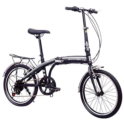 Plegables : Mountain Bike Bicicleta compacta City Commuter Bicicleta Plegable de 6 velocidades Bicicleta Liviana para Hombres y Mujeres de 20 Pulgadas con suspensión Plegable-Negro_20 Pulgadas