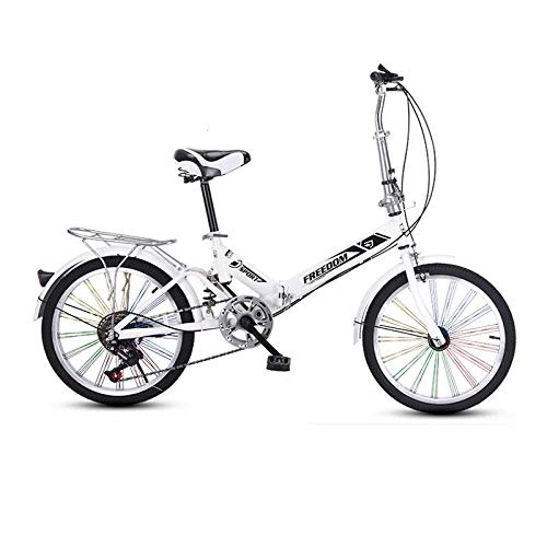 Plegables : Mountain Bike Bicicleta Plegable compacta de Ciudad de 20"-6 velocidades-Velocidad Variable White_20 Pulgadas