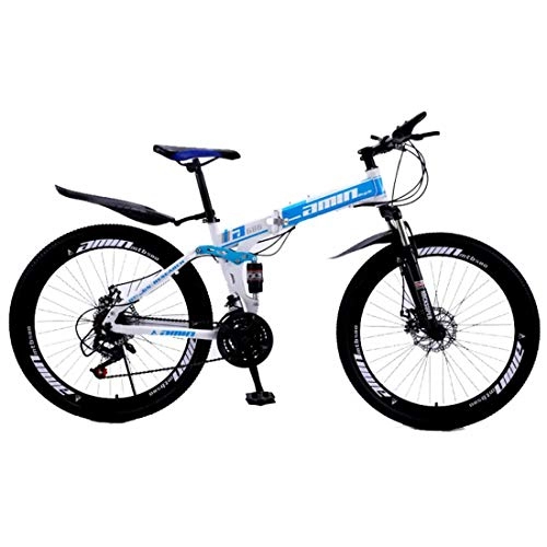 Plegables : MUYU 26 Pulgadas Bicicleta De Montaña Velocidad 21(Velocidad 24, Velocidad 27) Deportes Plegables Bikes Montaña Plegable De Aluminio Doble Freno Disco, Azul, 21 Speed