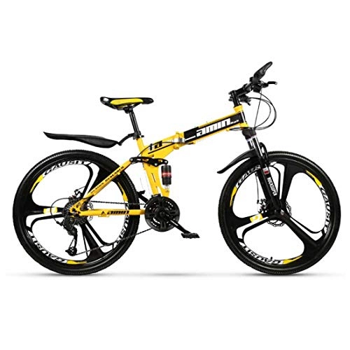 Plegables : MUYU Bikes Bicicleta Montaa de 26 Pulgadas, Plegable de Aluminio Doble Freno Disco, Yellow, 24Speed
