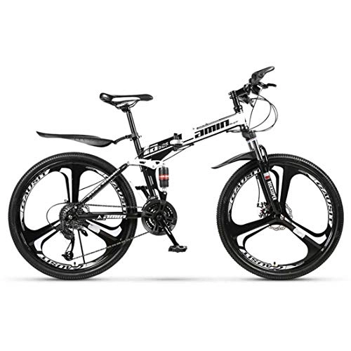 Plegables : MUYU Bikes Bicicleta Montaña de 26 Pulgadas, Plegable de Aluminio Doble Freno Disco, Blanco, 21 Speed
