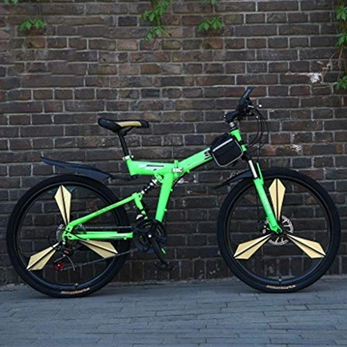Plegables : Nfudishpu Bicicleta de montaña de Aluminio con suspensión Completa Bicicleta de montaña para Hombre 24 / 26 Pulgadas Ciclo Verde Plegable de 21 velocidades con Frenos de Disco, 24 Pulgadas