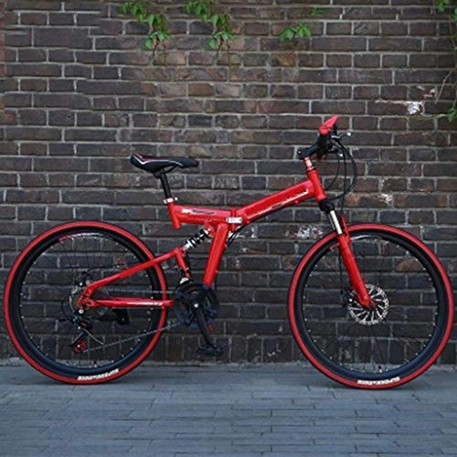 Plegables : Nfudishpu Bicicleta de montaña Hombre, 24 / 26 Pulgadas, 21 velocidades, Ciclo Rojo Plegable con Frenos de Disco, 24 Pulgadas