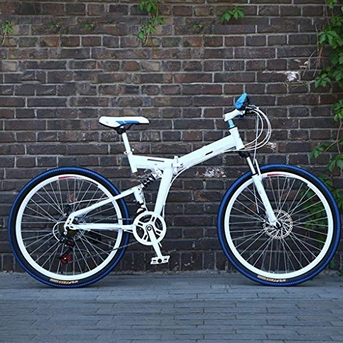 Plegables : Nfudishpu Bicicletas Overdrive Hardtail Bicicleta de montaña 24 / 26 Pulgadas 21 Velocidad Plegable Ciclo Blanco con Frenos de Disco, 26 Pulgadas