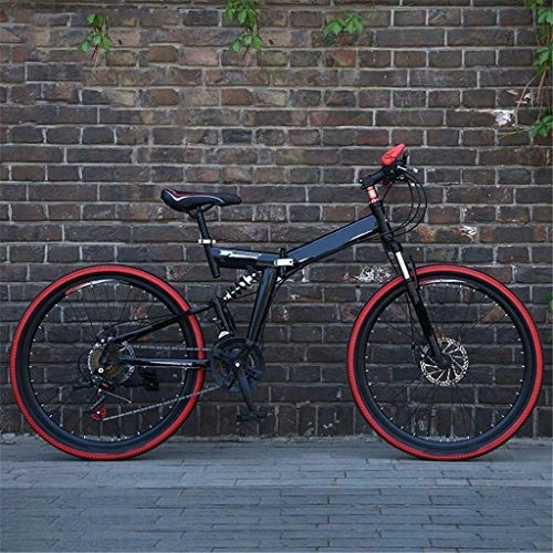 Plegables : Nfudishpu Bicicletas Overdrive Hardtail Bicicleta de montaña 24 / 26 Pulgadas Ciclo Negro Plegable de 21 velocidades con Frenos de Disco, 24 Pulgadas