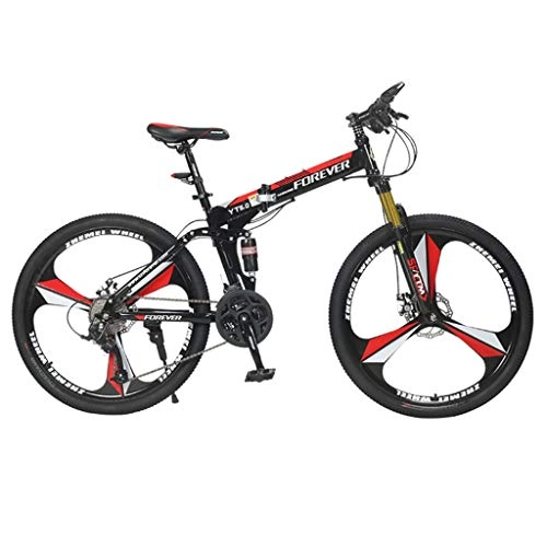 Plegables : Weiyue Bicicleta Plegable- Bicicleta de montaña Plegable Bicicleta for Adultos Una Rueda 26 Pulgadas 24 Velocidad Estudiante Masculino Frenos de Doble Disco Bicicleta de montaña (Color : Black Red)