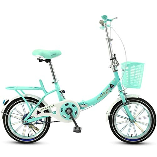 Plegables : Weiyue Bicicleta Plegable- Bicicleta Plegable for niños 16 Pulgadas Bicicleta for niños Masculinos y Femeninos 6-10-12 años Cochecito de bebé Niña Coche de Escuela Primaria (Color : Green)