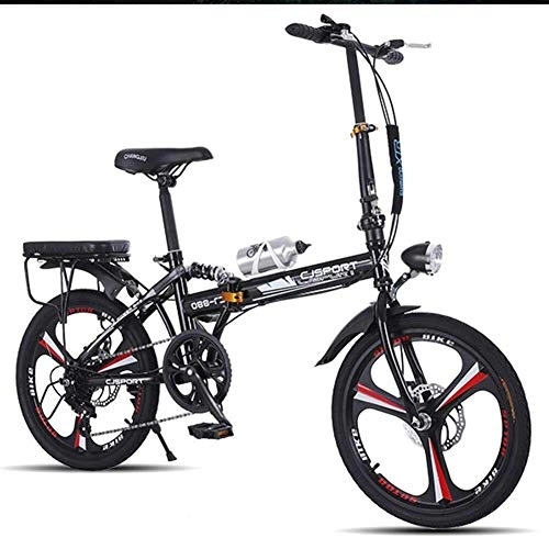 Plegables : WJJ Bicicletas Ligera de Acero al Carbono Bicicleta Plegable de la Ciudad, a 20 Hombres y Mujeres Inch Doble Freno de Disco Amortiguador Variable Bicicleta de la Velocidad (Color : Black)