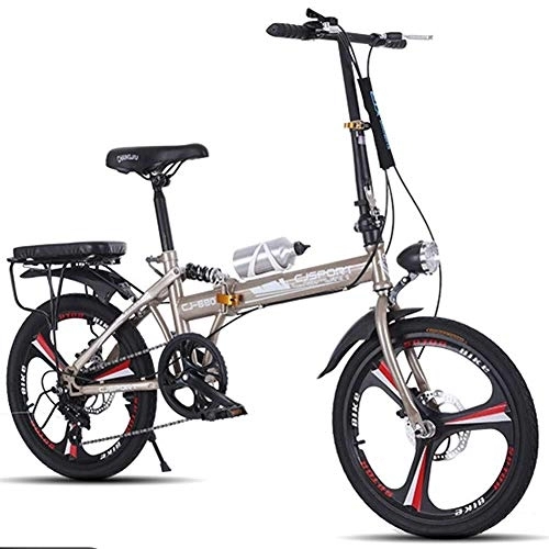 Plegables : WJJ Bicicletas Ligera de Acero al Carbono Bicicleta Plegable de la Ciudad, a 20 Hombres y Mujeres Inch Doble Freno de Disco Amortiguador Variable Bicicleta de la Velocidad (Color : Gray)