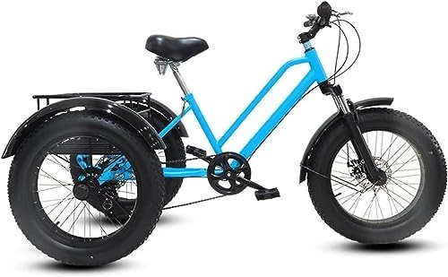 Fat Tyre Bike : 20-Inch Adult Tricycle, 7 Speed Fat Tire 3 Wheel Bikes with Front / Rear Shopping Basket, Leisure Cycling Seniors Cruiser Trike with Wider Seats (Color : Blue)