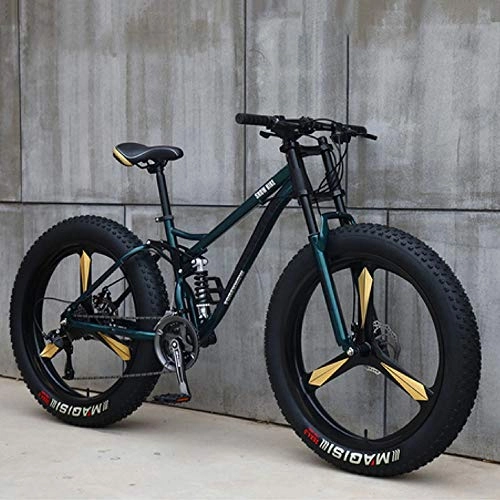 Fat Tyre Bike : Bicycle, Mountain Bike for Teens of Adults Men And Women, Oad Bicycle, High Carbon Steel Frame, Soft Tail Dual Suspension, Mechanical Disc Brake, 24 / 265.1 Inch Fat Tire, cyan, 24 inch 7 speed