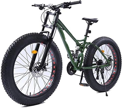 Fat Tyre Bike : CHHD Mountain Bikes, 26 Inch Women Mountain Bikes, Dual Disc Brake Fat Tire Mountain Trail Bike, Mountain Bike, Adjustable Seat Bicycle, High-carbon Steel Frame, Green, 21 Speed