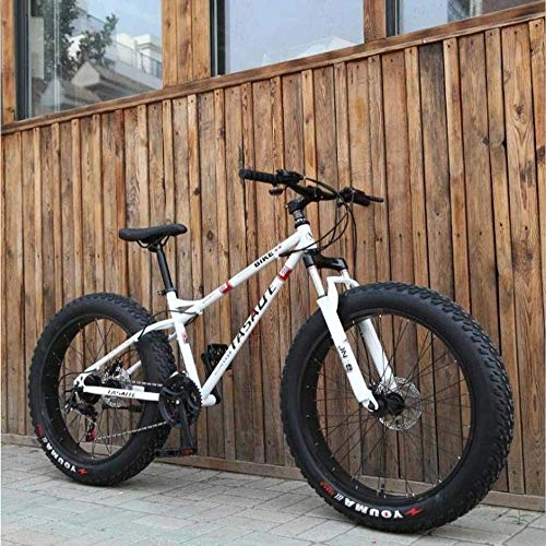 Fat Tyre Bike : CXY-JOEL Adult Fat Tire Mountain Bike Double Disc Brake / Cruiser Bikes Beach Snowmobile Bicycle 24 inch Aluminum Alloy Wheels-Blue_7 Speed, White