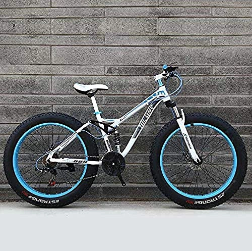 Fat Tyre Bike : CXY-JOEL Fat Tire Mountain Bike for Adults High Carbon Steel Frame Hardtail Dual Suspension Frame Double Disc Brake 4.0 inch Tire-A_26 inch 21 Speed