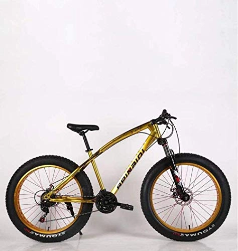 Fat Tyre Bike : CXY-JOEL Mens Adult Fat Tire Mountain Bike Double Disc Brake Beach Snow Bicycle High-Carbon Steel Frame Cruiser Bikes 26 inch Wheels-Orange_21 Speed, Gold