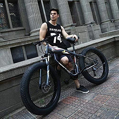 Fat Tyre Bike : CXY-JOEL Mountain Bike Bicycle for Adults Fat Tire Hardtail MBT Bike High-Carbon Steel Frame Dual Disc Brake 26 inch Wheels-Black_24 Speed