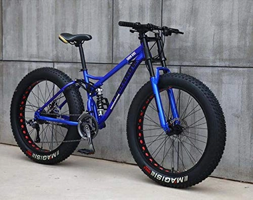 Fat Tyre Bike : CXY-JOEL Mountain Bike for Teens of Adults Men and Women, High Carbon Steel Frame, Soft Tail Dual Suspension, Mechanical Disc Brake, 24 / 265.1 inch Fat Tire, Cyan, 24 inch 7 Speed, Blue