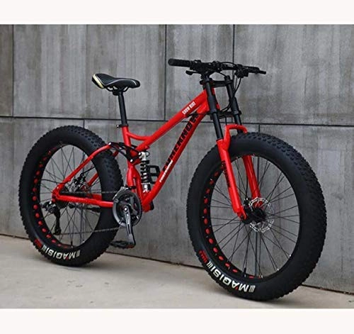 Fat Tyre Bike : CXY-JOEL Mountain Bike for Teens of Adults Men and Women, High Carbon Steel Frame, Soft Tail Dual Suspension, Mechanical Disc Brake, 24 / 265.1 inch Fat Tire, Cyan, 24 inch 7 Speed, Red