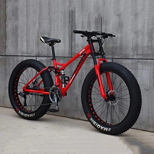 Fat Tyre Bike : DULPLAY 24 Inch Mountain Bikes, 21 Speed Bikes, Road Bicycle Racing For Men Women Adult, High Carbon Steel Frame, Double Disc Brake Red 24", 21-speed