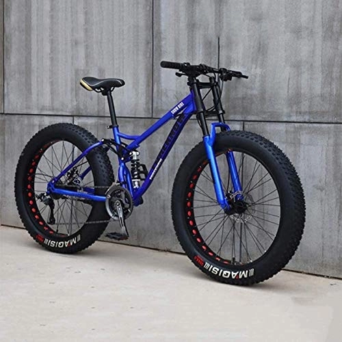 Fat Tyre Bike : DULPLAY 24 Inch Mountain Bikes, Road Bicycle Racing For Men Women Adult, High Carbon Steel Frame, 21 Speed Bikes, Double Disc Brake Blue 24", 21-speed