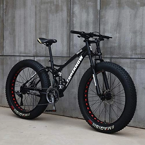 Fat Tyre Bike : DULPLAY 26 Inch Mountain Bikes, 27 Speed Bikes, Road Bicycle Racing For Men Women Adult, High Carbon Steel Frame, Double Disc Brake Black 26", 27-speed