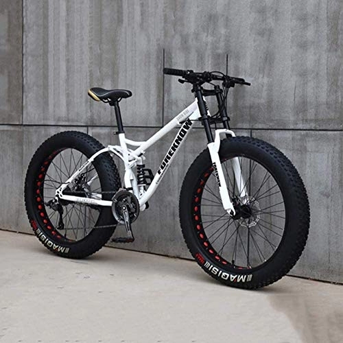 Fat Tyre Bike : DULPLAY 26 Inch Mountain Bikes, Road Bicycle Racing For Men Women Adult, High Carbon Steel Frame, 21 Speed Bikes, Double Disc Brake White 26", 21-speed