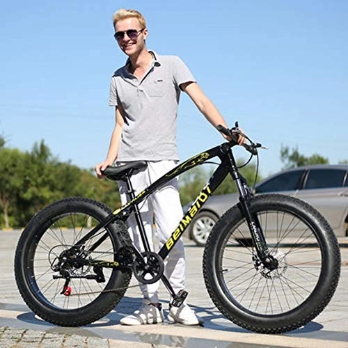 Fat Tyre Bike : DULPLAY Dual Disc Brakes Adult Mountain Bikes, 24 Inch Folding Fat Mountain Bike, Big Tire Snowmobile Mountain Bicycle For Men Women Black 24", 21-speed