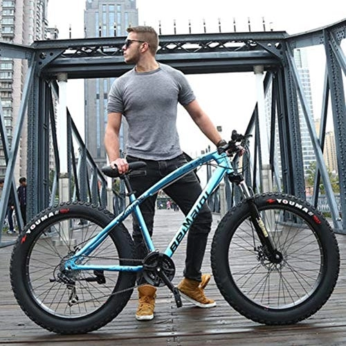 Fat Tyre Bike : DULPLAY Dual Disc Brakes Adult Mountain Bikes, 24 Inch Folding Fat Mountain Bike, Big Tire Snowmobile Mountain Bicycle For Men Women Blue 24", 24-speed