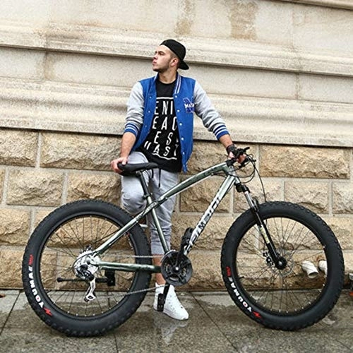 Fat Tyre Bike : DULPLAY Dual Disc Brakes Adult Mountain Bikes, 24 Inch Folding Fat Mountain Bike, Big Tire Snowmobile Mountain Bicycle For Men Women Gray 26", 24-speed