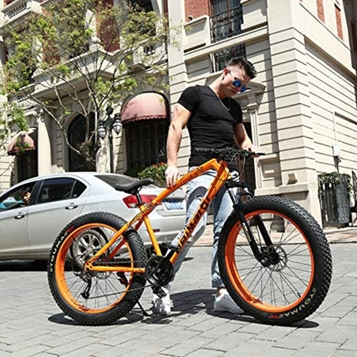 Fat Tyre Bike : DULPLAY Dual Disc Brakes Adult Mountain Bikes, 24 Inch Folding Fat Mountain Bike, Big Tire Snowmobile Mountain Bicycle For Men Women Orange 24", 21-speed