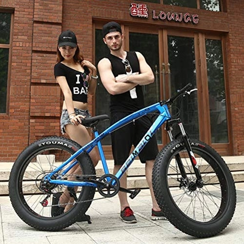 Fat Tyre Bike : DULPLAY Dual Disc Brakes Adult Mountain Bikes, 24 Inch Folding Fat Mountain Bike, Big Tire Snowmobile Mountain Bicycle For Men Women Royal Blue 24", 21-speed