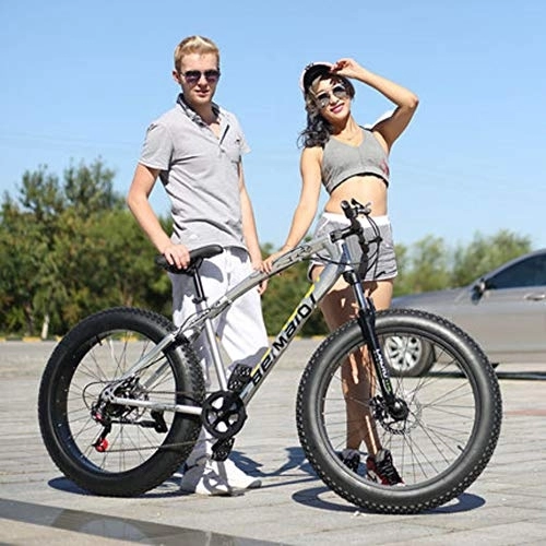 Fat Tyre Bike : DULPLAY Dual Disc Brakes Adult Mountain Bikes, 24 Inch Folding Fat Mountain Bike, Big Tire Snowmobile Mountain Bicycle For Men Women Silver 24", 27-speed