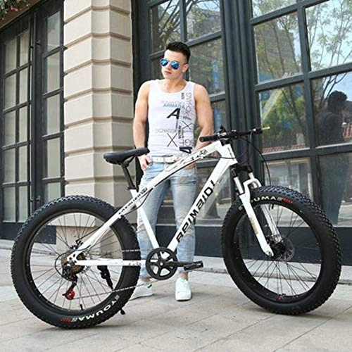 Fat Tyre Bike : DULPLAY Dual Disc Brakes Adult Mountain Bikes, 24 Inch Folding Fat Mountain Bike, Big Tire Snowmobile Mountain Bicycle For Men Women White 24", 27-speed