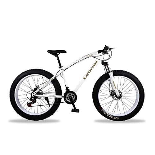 Fat Tyre Bike : ENERJ 26' Mountain Bike for Adults, 21 Speed Gear with Fat Tyres, Advanced Shock Absorption System and Disk Breaks (White)