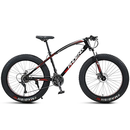 Fat Tyre Bike : ITOSUI 4.0 Inch Thick Wheel Mountain Bikes, Adult Fat Tire Trail Bike, Speed Bicycle, High-carbon Steel Frame, Full Suspension Dual Disc Brake Bicycle for Men Women, Black Red, 24inch 24speed