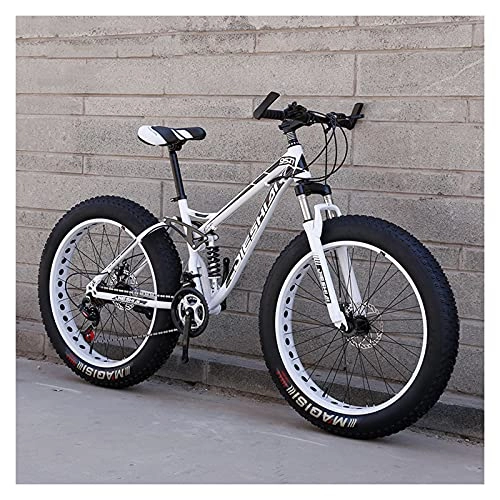 Fat Tyre Bike : LHQ-HQ 24" Wheel Fat Tire Mountain Bike 4" Wide Tires 21 Speed Adult Bike Dual-Suspension Dual Disc Brake Bicycle for Teen, A
