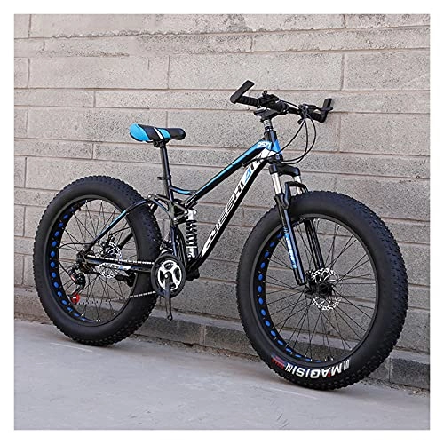 Fat Tyre Bike : LHQ-HQ 24" Wheel Fat Tire Mountain Bike 4" Wide Tires 30 Speed Adult Bike Dual Disc Brake Dual-Suspension Bicycle for Teen, D
