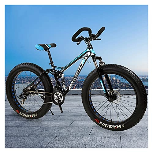 Fat Tyre Bike : LHQ-HQ 24" Wheel Fat Tire Mountain Bike 4" Wide Tires 30 Speed Dual Disc Brake Dual-Suspension Butterfly Handlebar Bicycle for Adult Teen, D