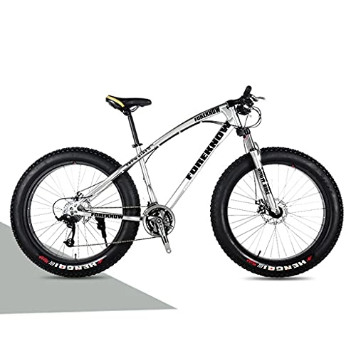 Fat Tyre Bike : LHQ-HQ 26" Fat Tire Adults Mountain Trail Bike, 24-Speed Gears, Fork Suspension, High-Carbon Steel Frame, Dual Disc Brake, Loading 160 Kg Suitable for Height 170-220CM, silver