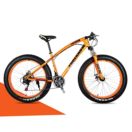 Fat Tyre Bike : LHQ-HQ 26" Fat Tire Adults Mountain Trail Bike, 30-Speed Gears, Fork Suspension, High-Carbon Steel Frame, Dual Disc Brake, Loading 160 Kg Suitable for Height 170-220CM, orange