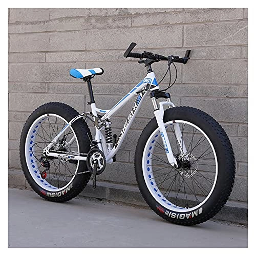 Fat Tyre Bike : LHQ-HQ 26" Wheel Fat Tire Mountain Bike 4" Wide Tires 21 Speed Dual Disc Brake Dual-Suspension Adult Bike for Height 5.2-6.4Ft, B