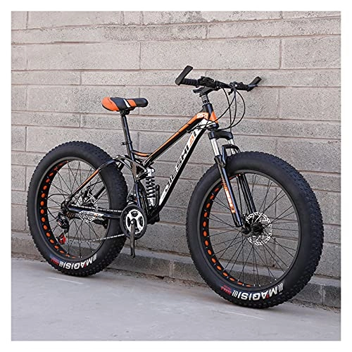 Fat Tyre Bike : LHQ-HQ 26" Wheel Fat Tire Mountain Bike 4" Wide Tires Shimanos 24 Speed Dual-Suspension Dual Disc Brake Adult Bike, E