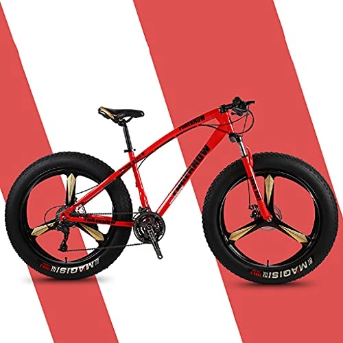 Fat Tyre Bike : LHQ-HQ Adults Mountain Trail Bike, 26" Fat Tire, 21-Speed Gears, Fork Suspension, High-Carbon Steel Frame, Dual Disc Brake, Loading 160 Kg Suitable for Height 170-220CM, red